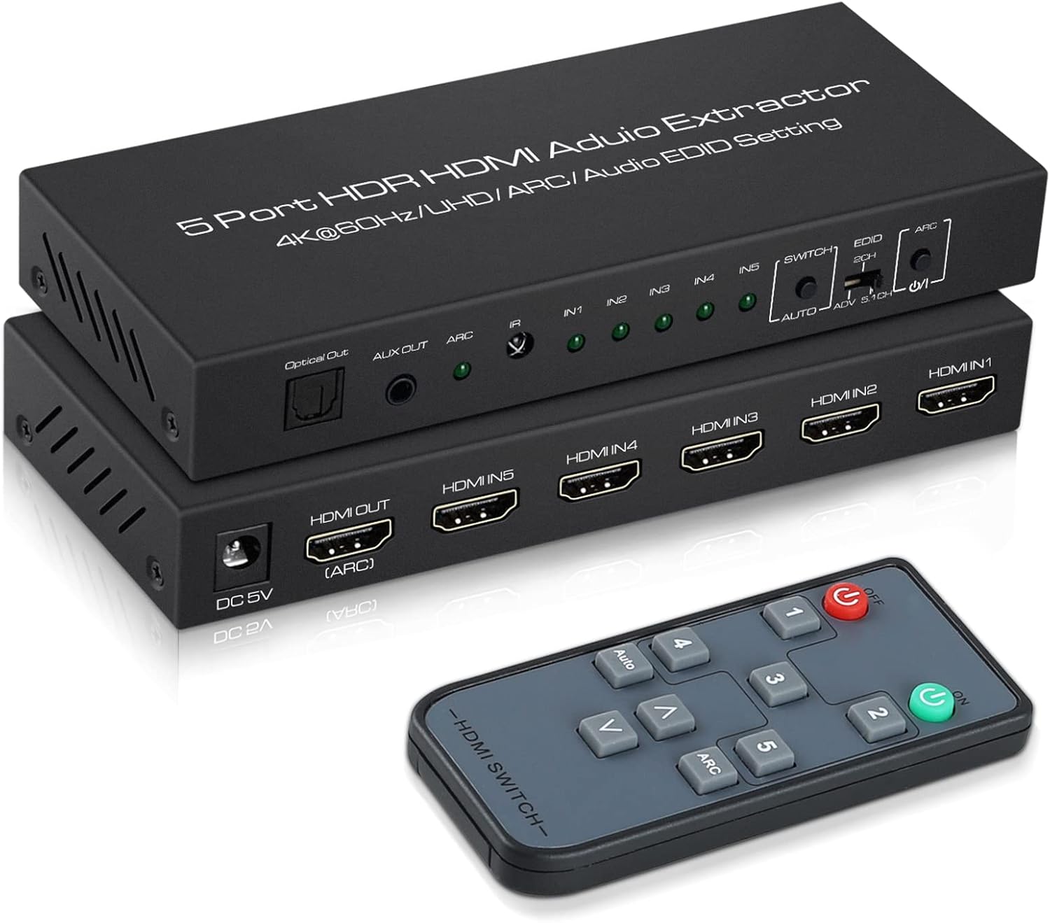 5x1 HDMI Switch with Audio Extractor, Optical SPDIF + 3.5mm Audio, Pack of 2 F69220