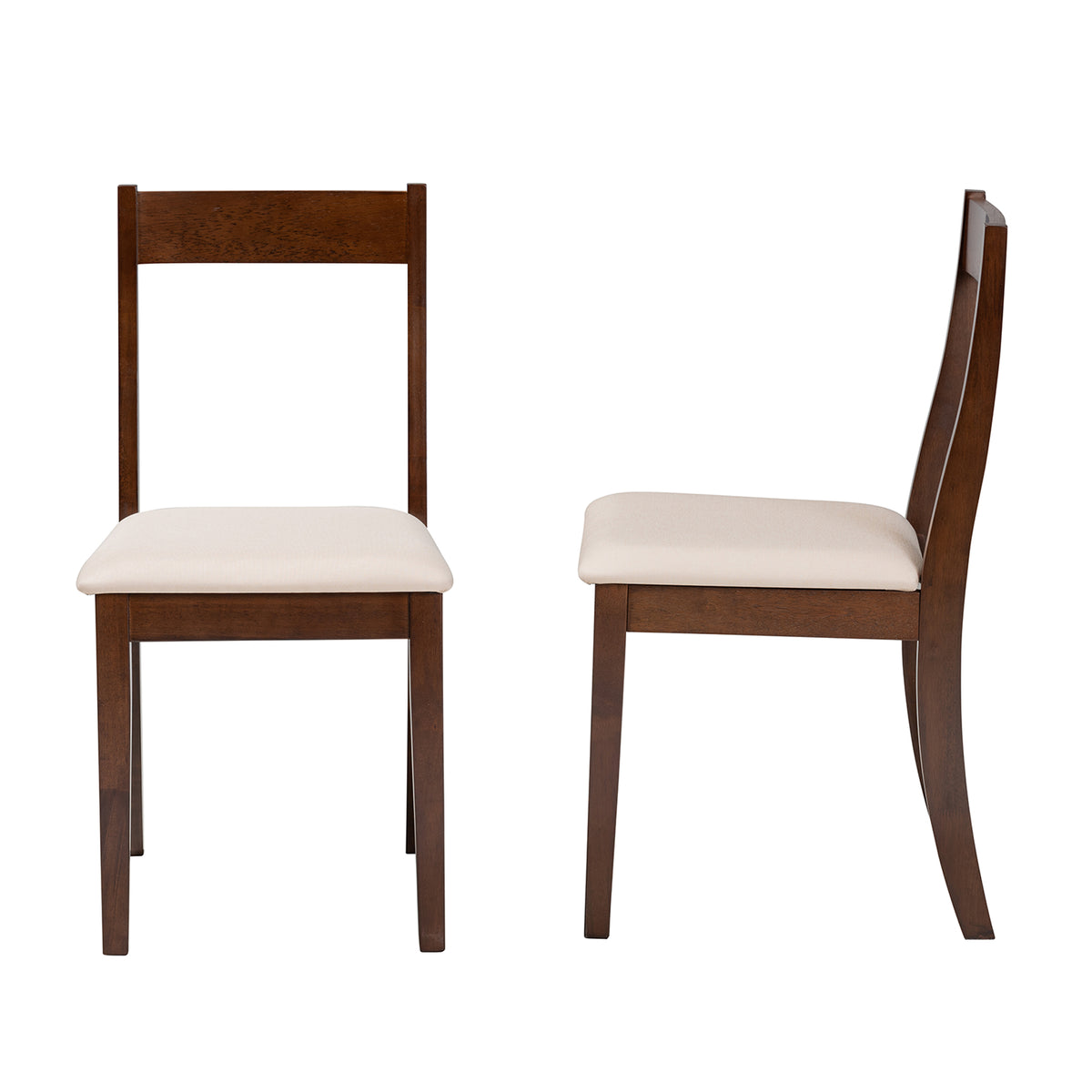 Cream Fabric and Dark Brown Finished Wood 2-Piece Dining Chair Set L4829