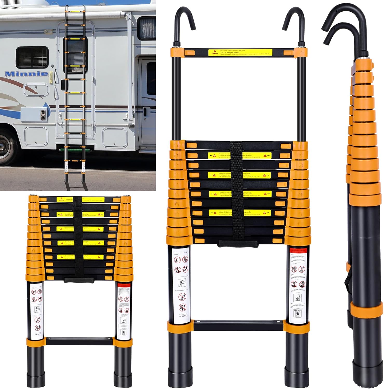 12.5FT Aluminum Telescoping Folding Ladder with Hook K283798