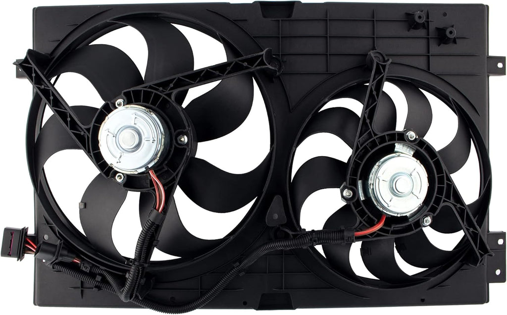 Dual Radiator Cooling Fan Assembly for 1998-2005 Volkswagen Beetle 1.8L 1.9L 2.0L with 3 Prong Wire Plug D349241