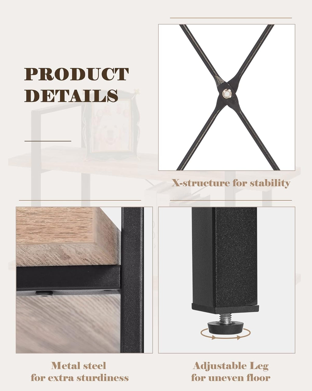 Industrial 2-Tier Wood and Metal Bookcase K825