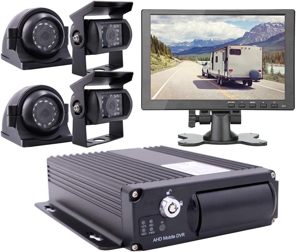 4 Channel 1080P AHD Mobile Vehicle DVR Video Recorder Kit with 10 inches Screen U573850