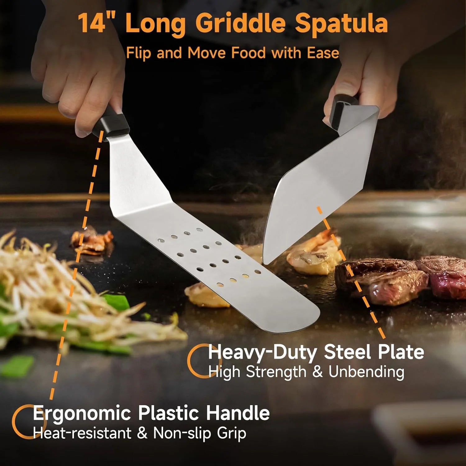 7 Pcs Griddle Accessory Set with Heat-Resistant Spatulas, Scraper, Squeeze Bottles, Egg Rings E2159