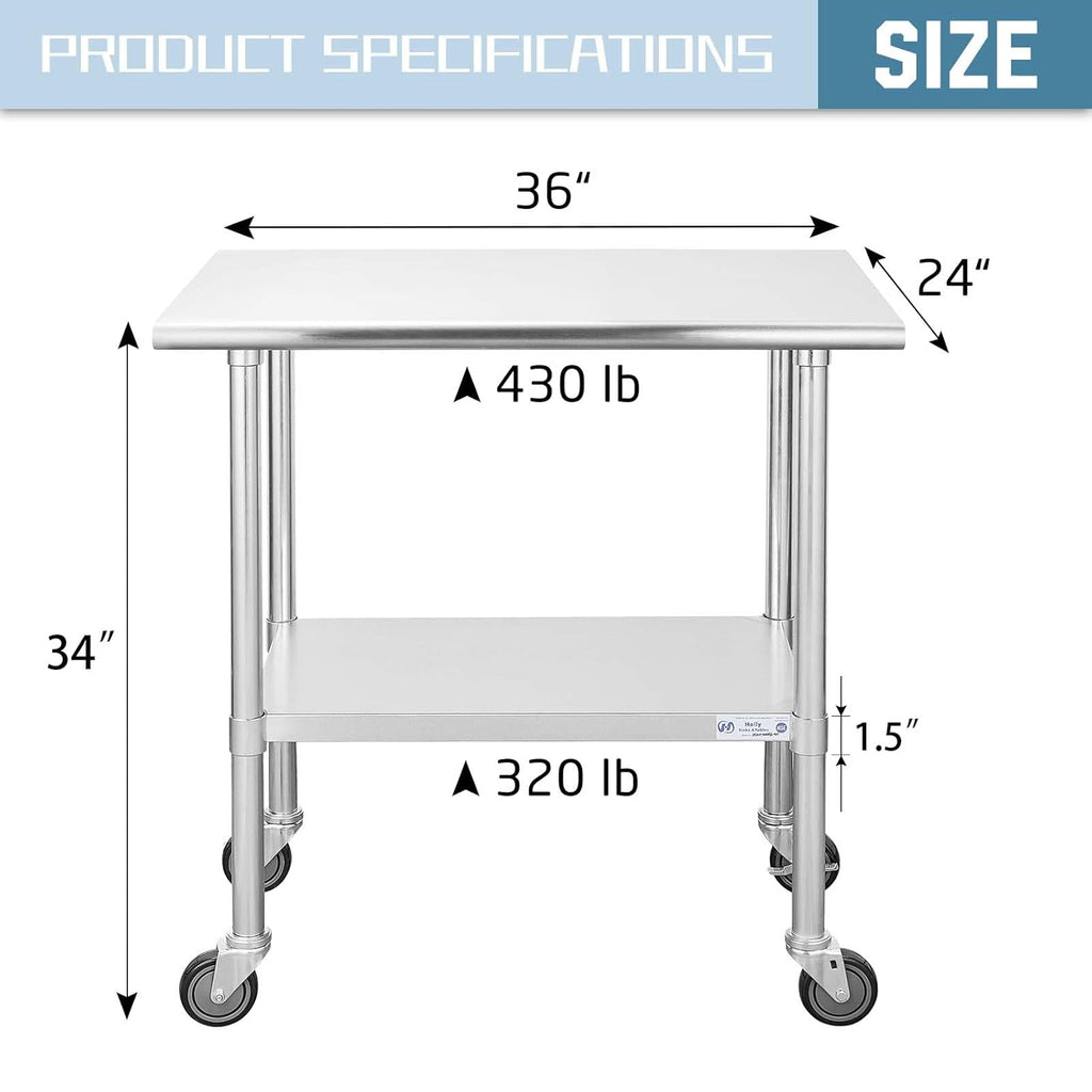 Stainless Steel Table 24 x 36 Inches with Caster Wheels and Undershelf R27966