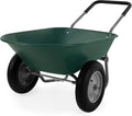 Green Dual-Wheel Utility Wheelbarrow Garden Cart with Built-in Stand I72739