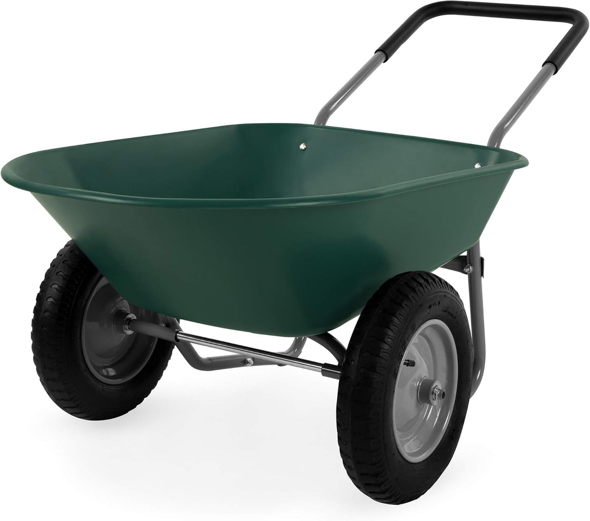 Green Dual-Wheel Utility Wheelbarrow Garden Cart with Built-in Stand I72739