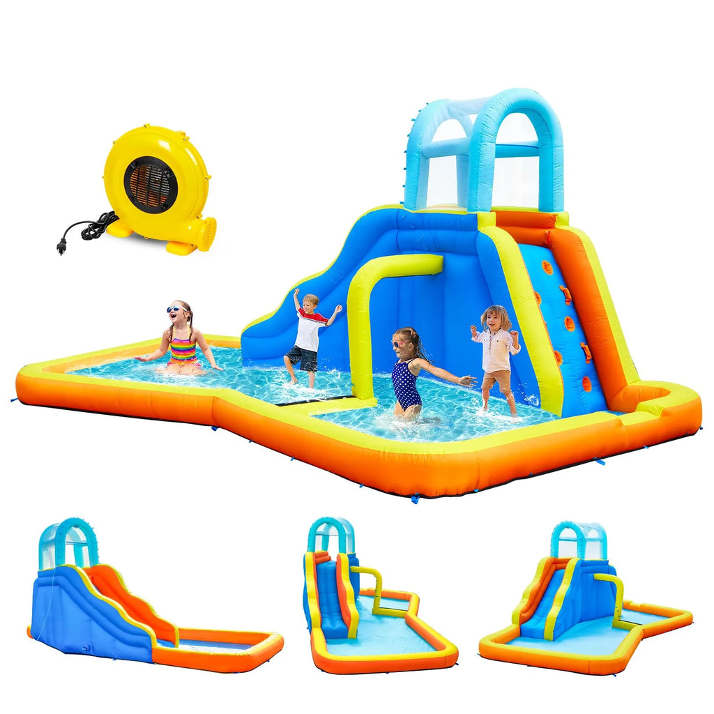 Inflatable Water Slide Park with Spray Pool, Bounce House with Climbing Wall and Blower M26094