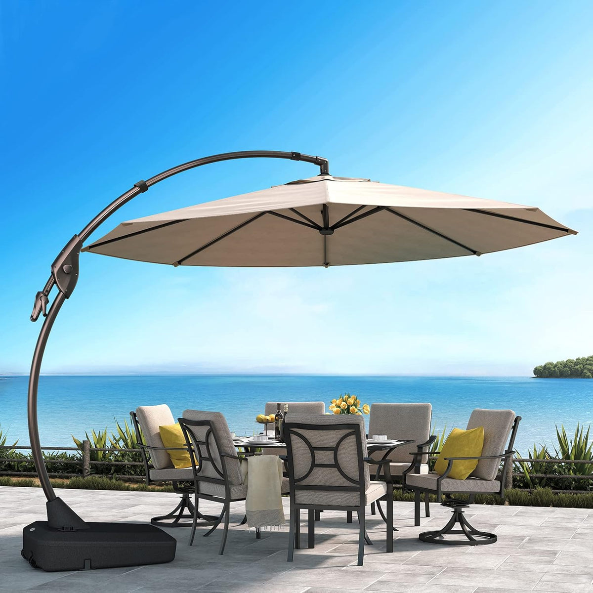 11 FT Curvy Aluminum Offset Umbrella with Base D752876