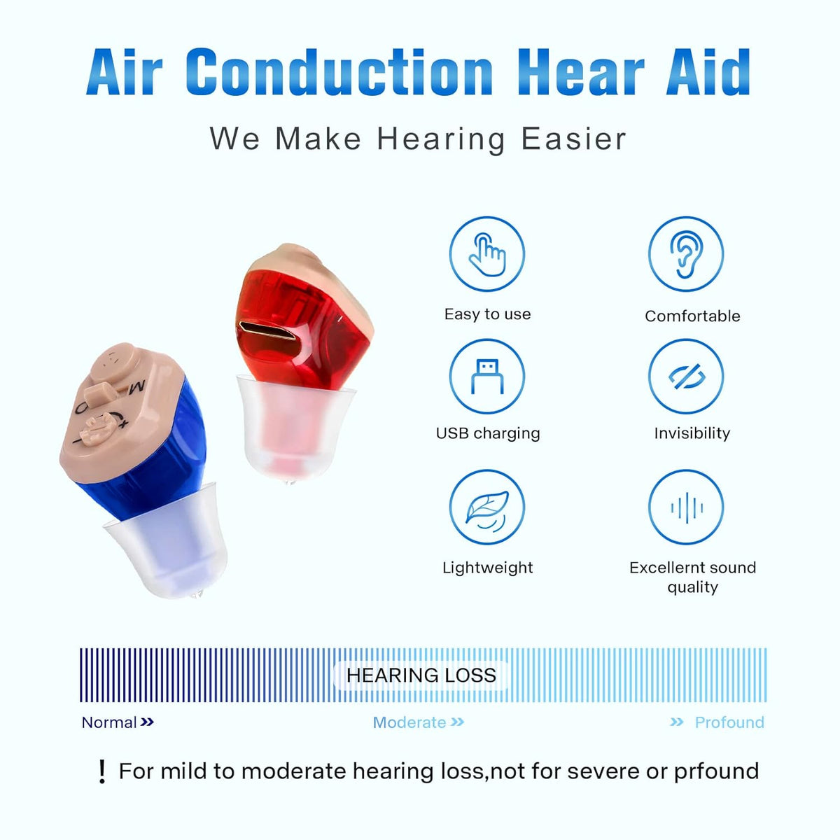 Rechargeable Invisible Hearing Aid 2 Pack C47512