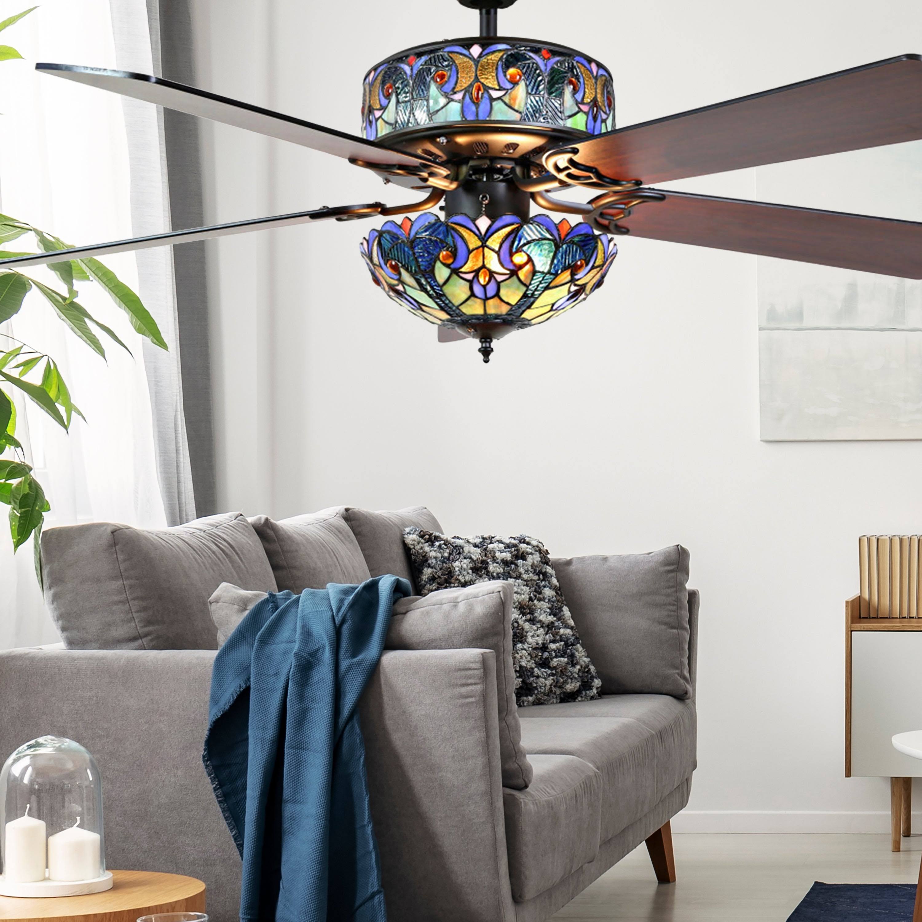 Blue Stained Glass Ceiling Fan E463651