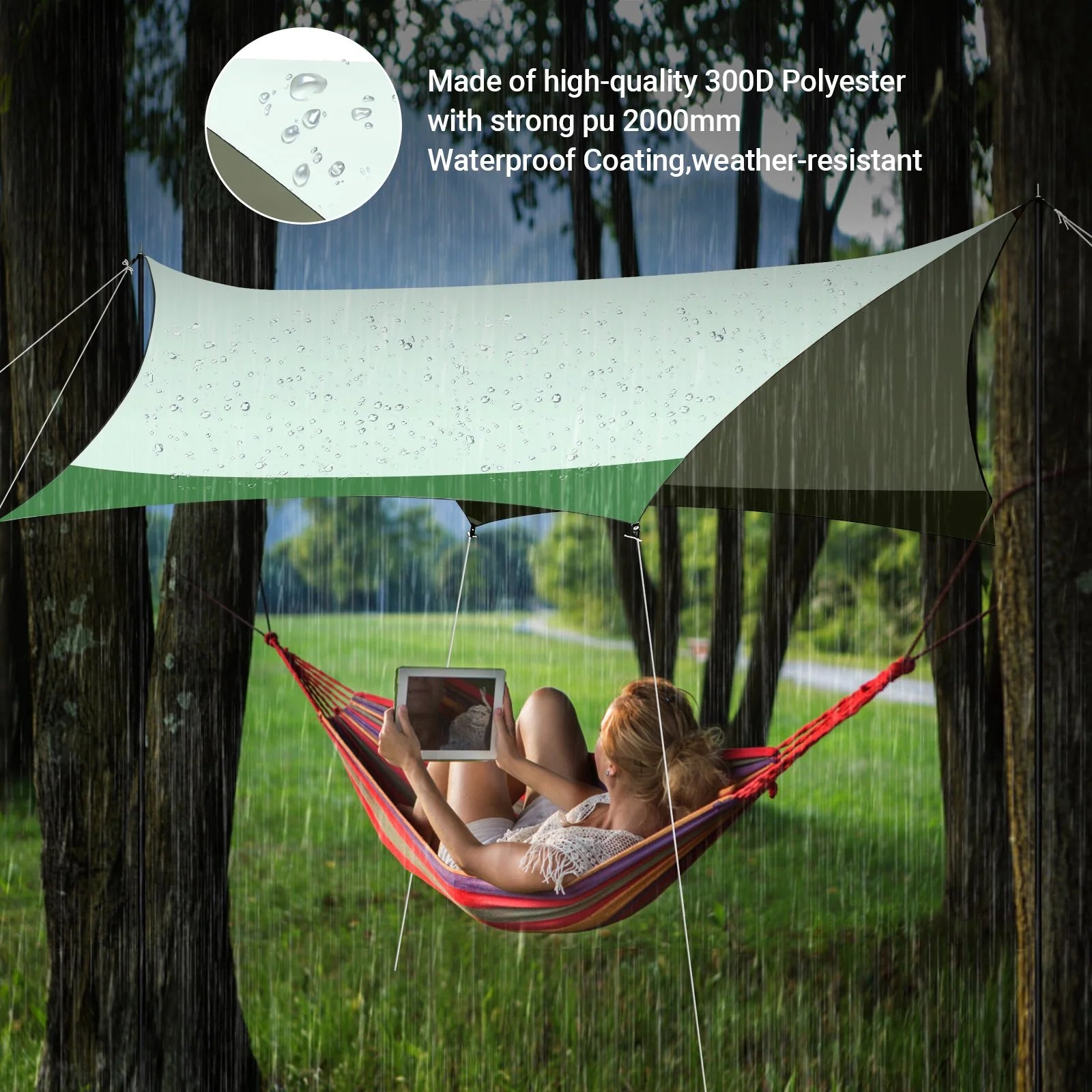 12 x 14ft Waterproof Camping Tent Tarp with 2 Poles M163449