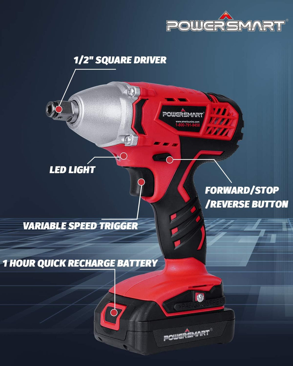 Cordless Impact Wrench 3-in-1, 20V Battery and Fast Charger, Pack of 2 Q84754