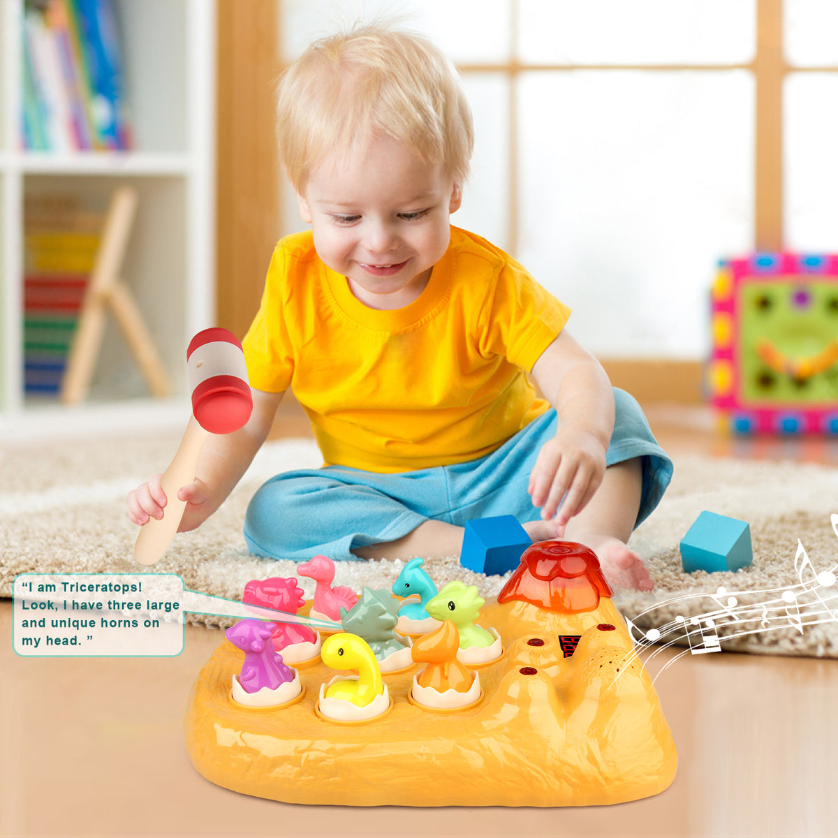 Whack a Dinosaur Game Toy with Hammer for Kids, Yellow H174056