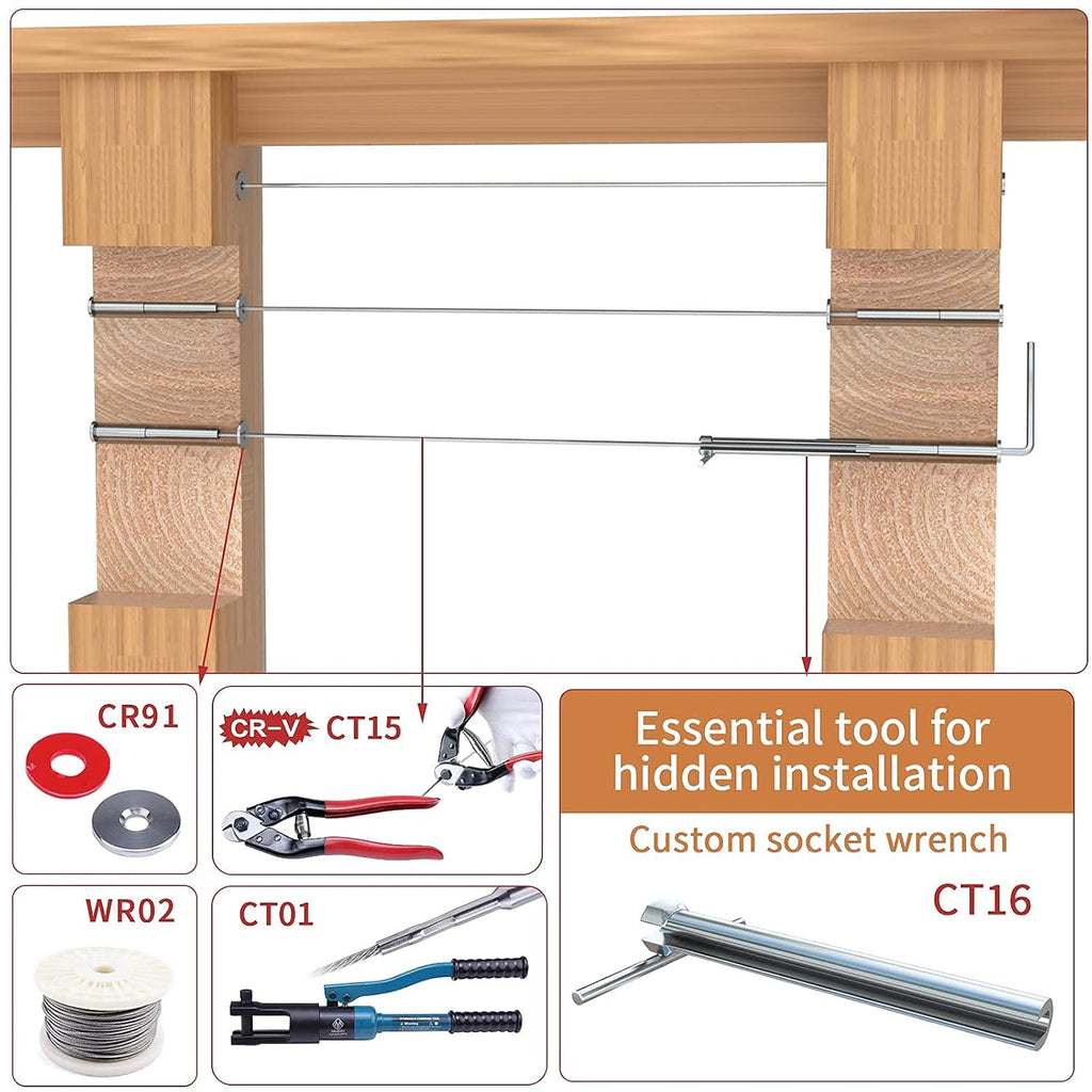 1/8 Invisible Cable Railing Kit with Turnbuckle Swage Threaded Stud and Stemball Combination Pack E528