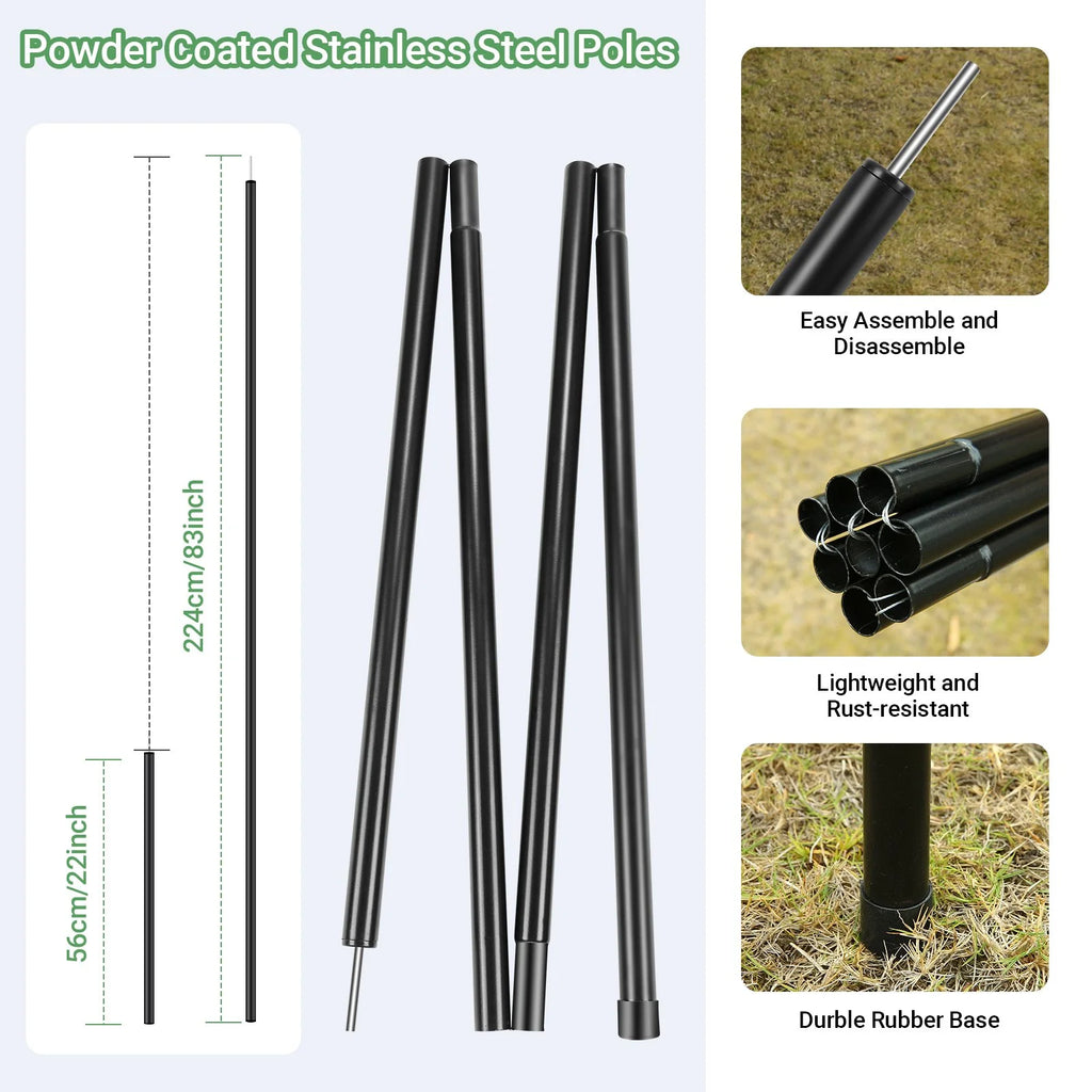 12 x 14ft Waterproof Camping Tent Tarp with 2 Poles M163449