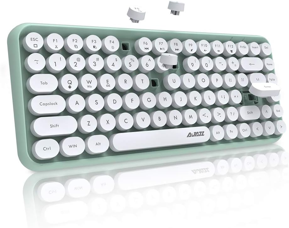 84 Key Bluetooth Retro Round Keycaps Ergonomic Wireless Mini Keyboard P388