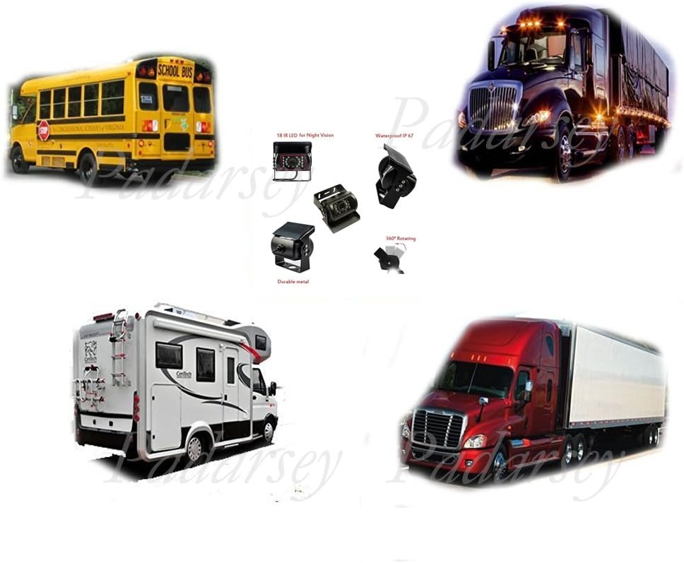 12V 24V Vehicle Backup Camera System Rear View Camera with 7 Monitor and 34 ft AV Cables R848