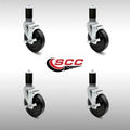 Stainless Steel 5 x 1.25 inch Hard Rubber Wheel Swivel Casters with Expanding Stem with Brake, Set of 4 U12972