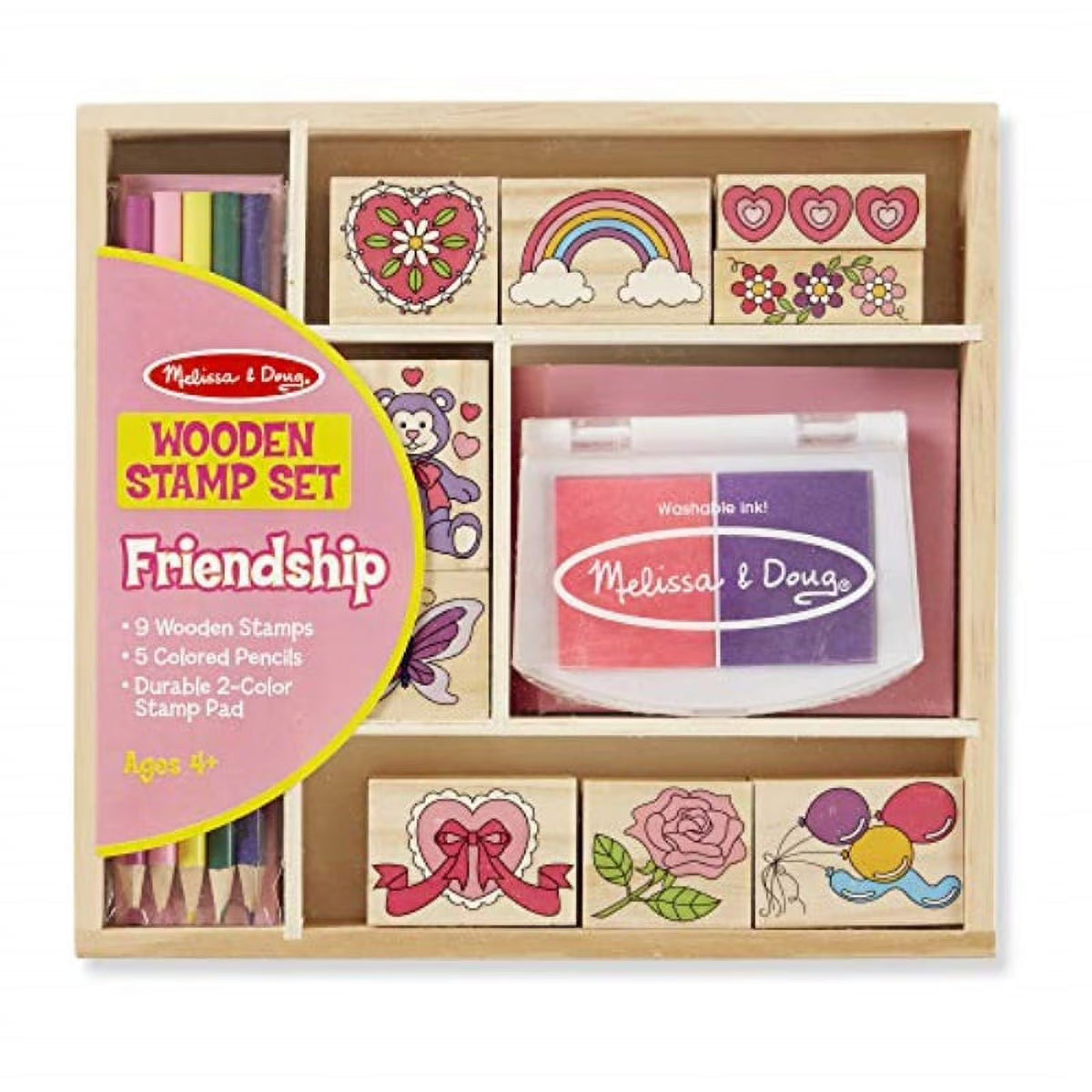 Wooden Stamp Set with 9 Stamps, 5 Colored Pencils, and 2-Color Stamp Pad N8654