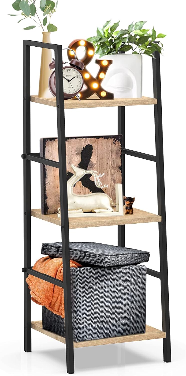 5-Tier Rustic Wood and Metal Ladder Shelf Bookcase Z62921