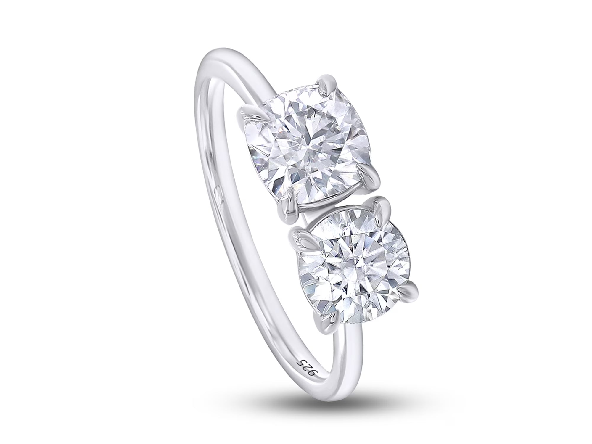 14K White Gold Over Sterling Silver Moissanite 2-Stone Engagement Ring T9951