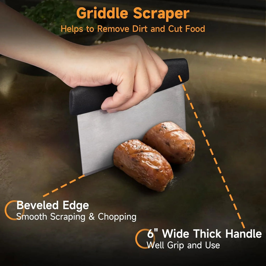 7 Pcs Griddle Accessory Set with Heat-Resistant Spatulas, Scraper, Squeeze Bottles, Egg Rings E2159