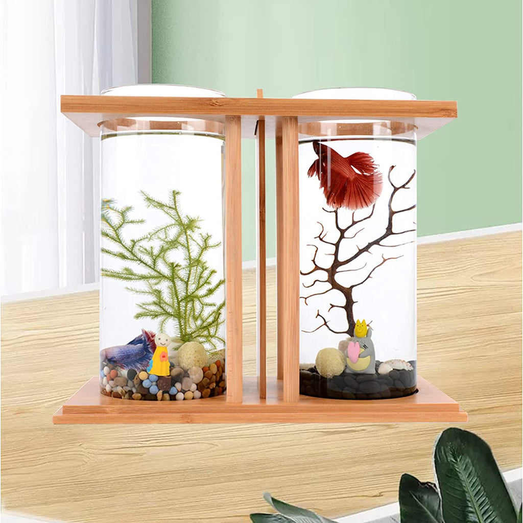 Bamboo Fish Bowl Glass Aquarium Mini Fish Tank Q976