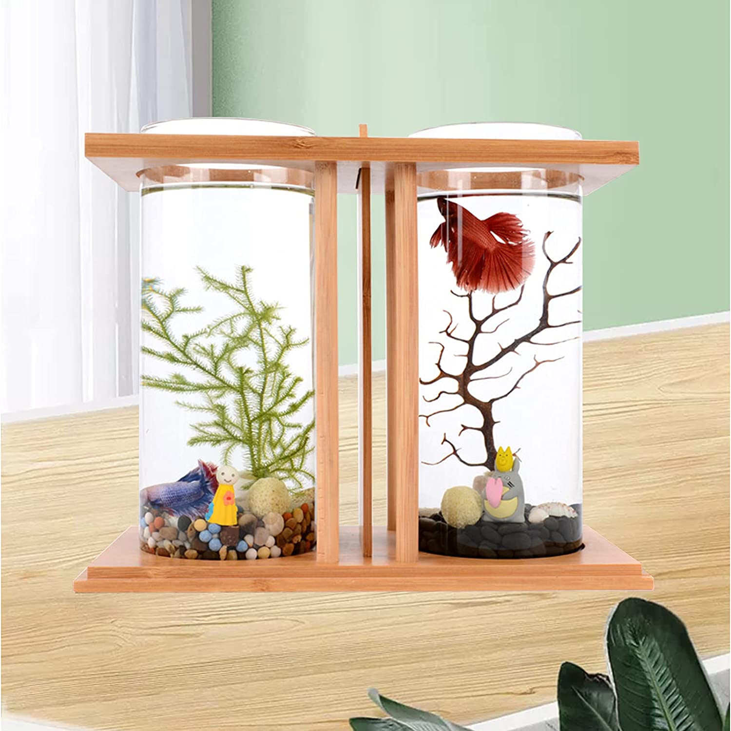 Bamboo Fish Bowl Glass Aquarium Mini Fish Tank Q976