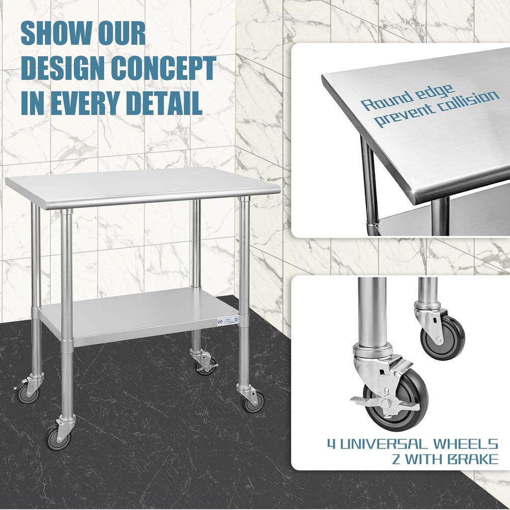 Stainless Steel Table 24 x 36 Inches with Caster Wheels and Undershelf R27966