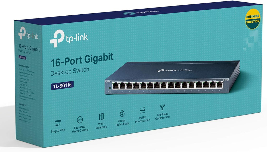 16 Port Gigabit Ethernet Network Switch, Fanless Metal, Pack of 2 A213963