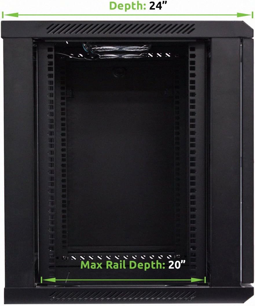 12U Wallmount Cabinet Enclosure 19-Inch Server Network Rack with Locking Glass Door Black M517