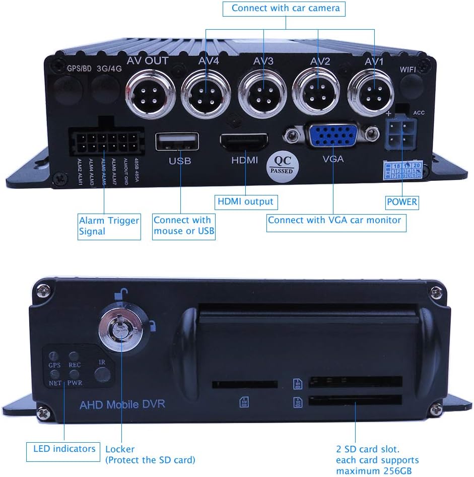 4 Channel 1080P AHD Mobile Vehicle DVR Video Recorder Kit with 10 inches Screen U573850