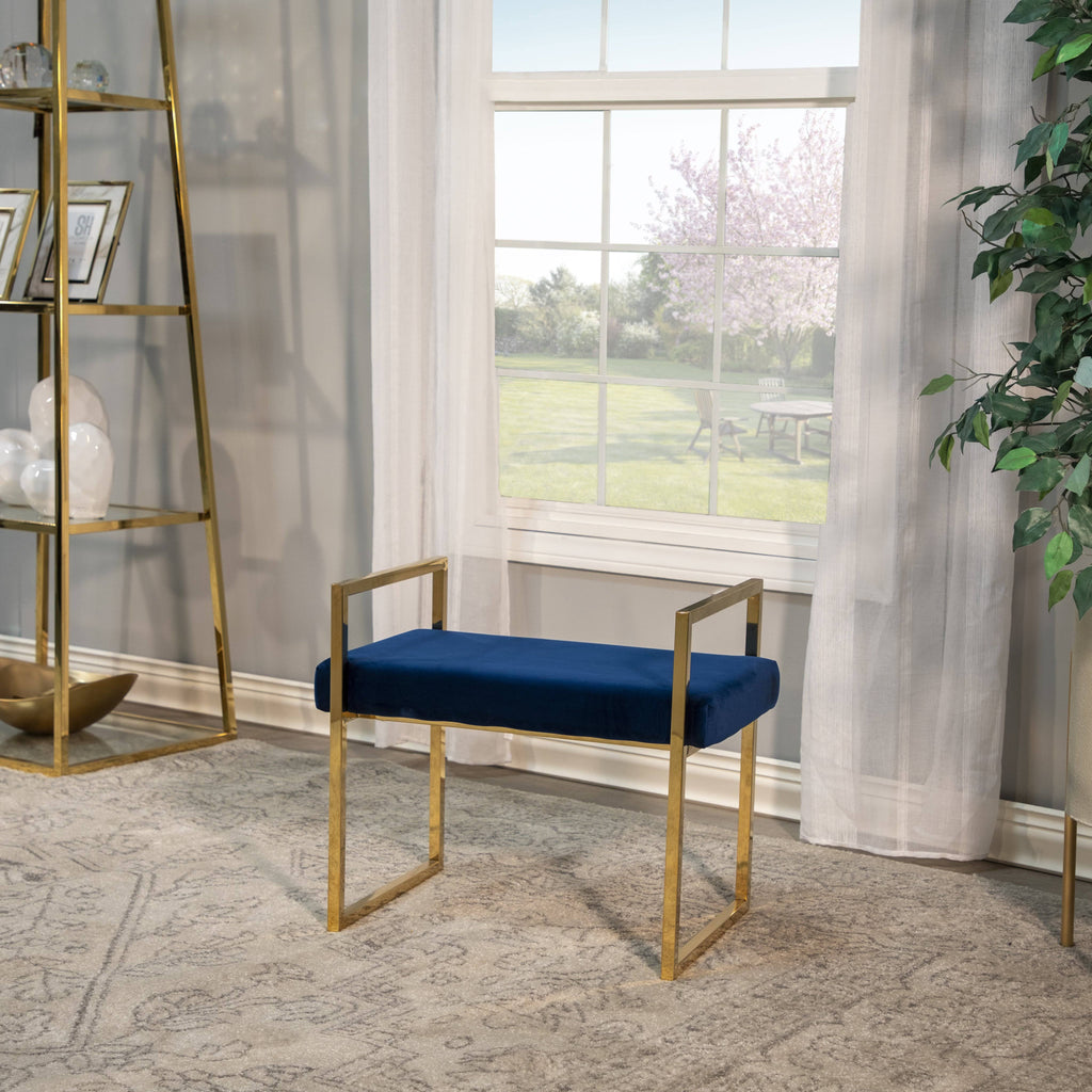 Navy/Gold Velveteen Bench with Handles M507730