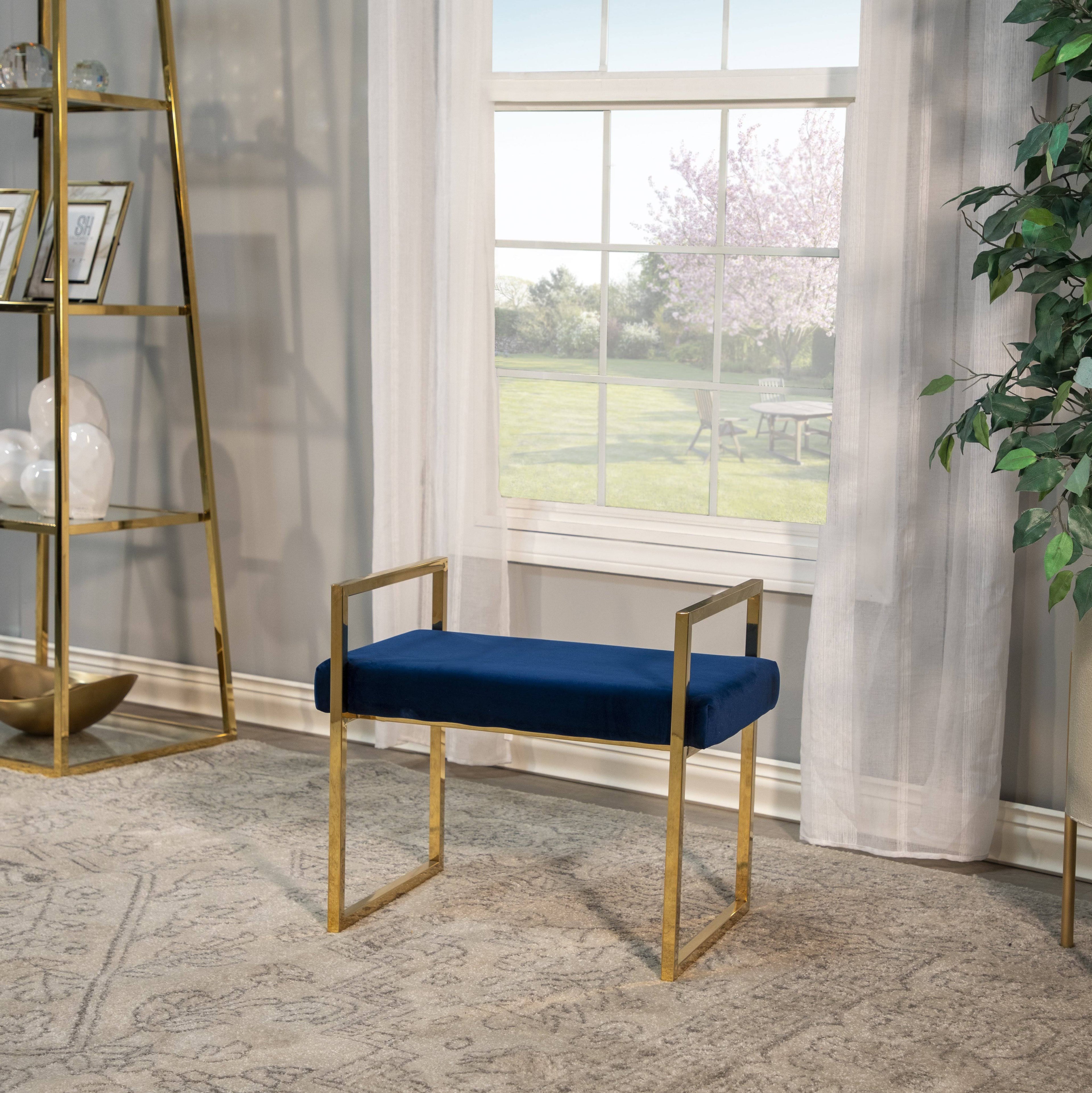 Navy/Gold Velveteen Bench with Handles M507730