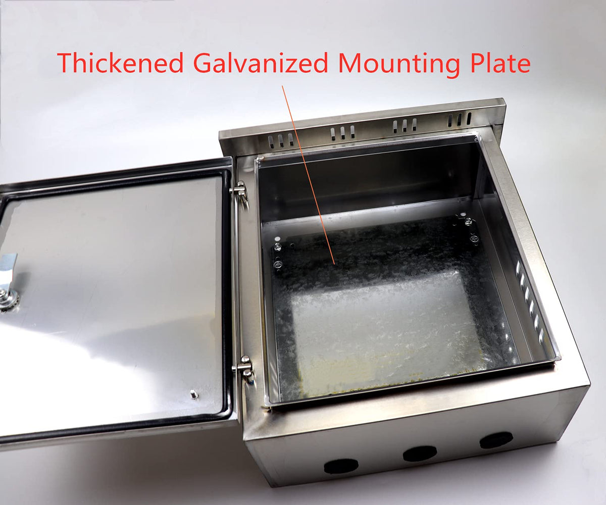 304 Stainless Steel Outdoor Electrical Enclosure Box 20 H x 16 W x 8 D with Mounting Plate K2625