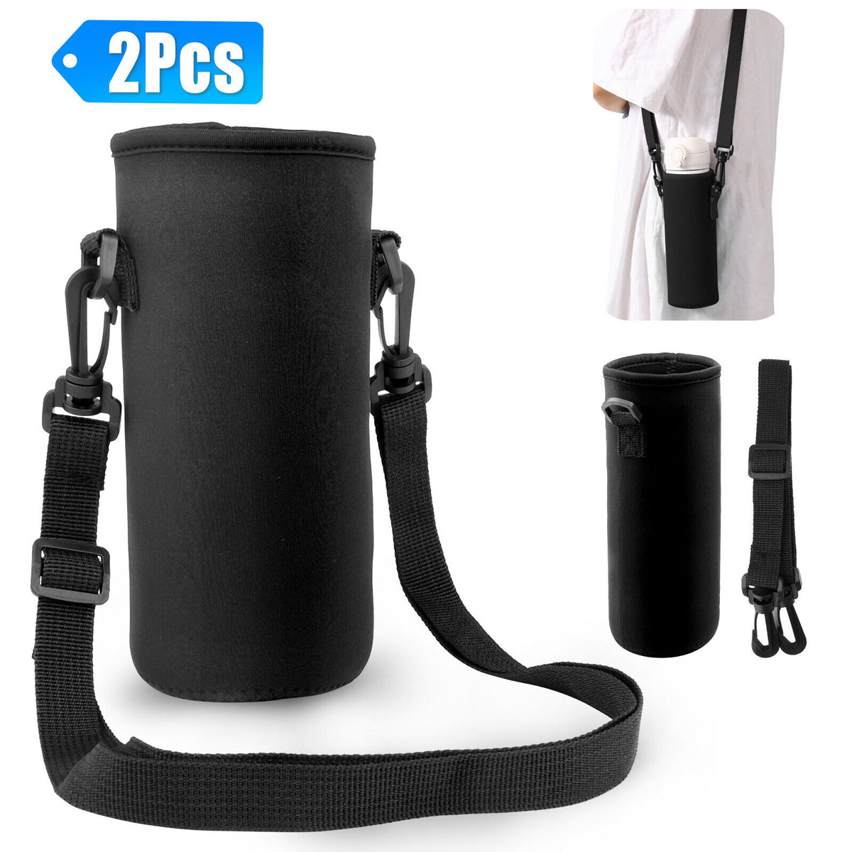 2Pcs Insulated Water Bottle Bags with Adjustable Shoulder Strap D268944