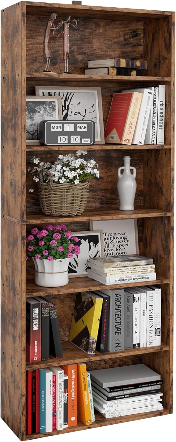 Industrial Brown 6 Tier Tall Bookcase L2080