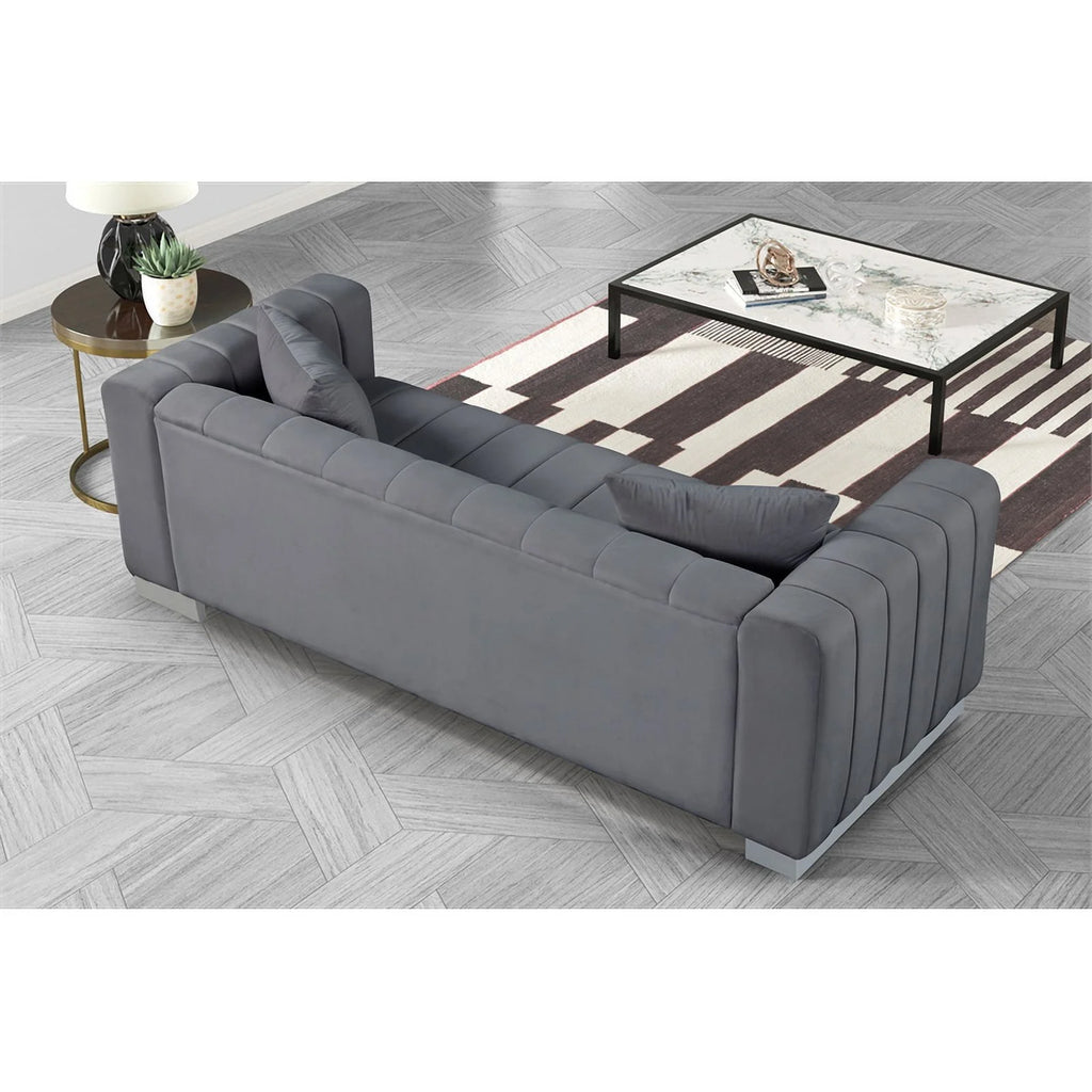Gray Velvet Fabric Sofa and 2 Armchairs Set Q2690