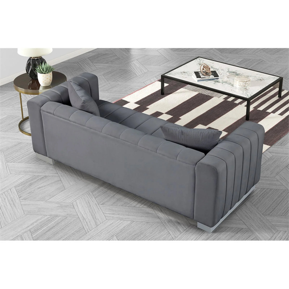 Gray Velvet Fabric Sofa and 2 Armchairs Set Q2690