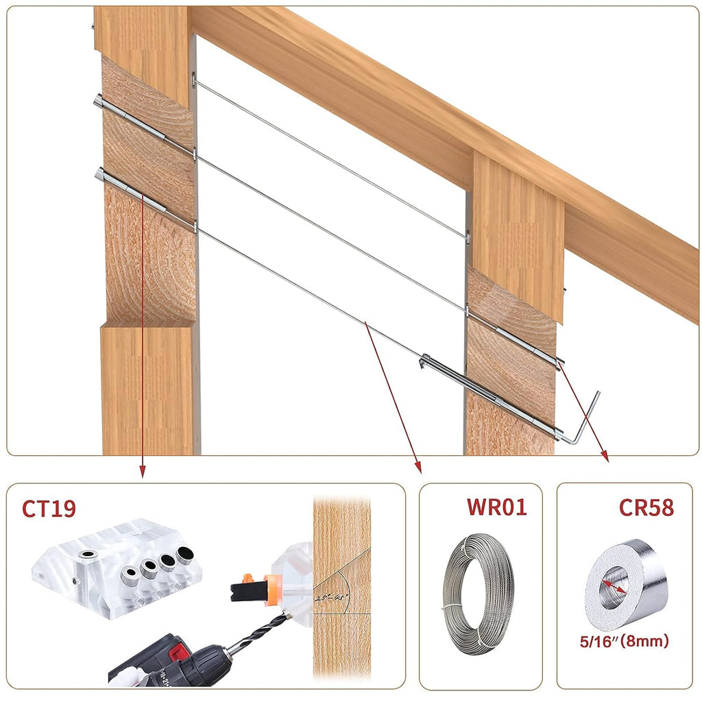 1/8 Invisible Cable Railing Kit with Turnbuckle Swage Threaded Stud and Stemball Combination Pack E528