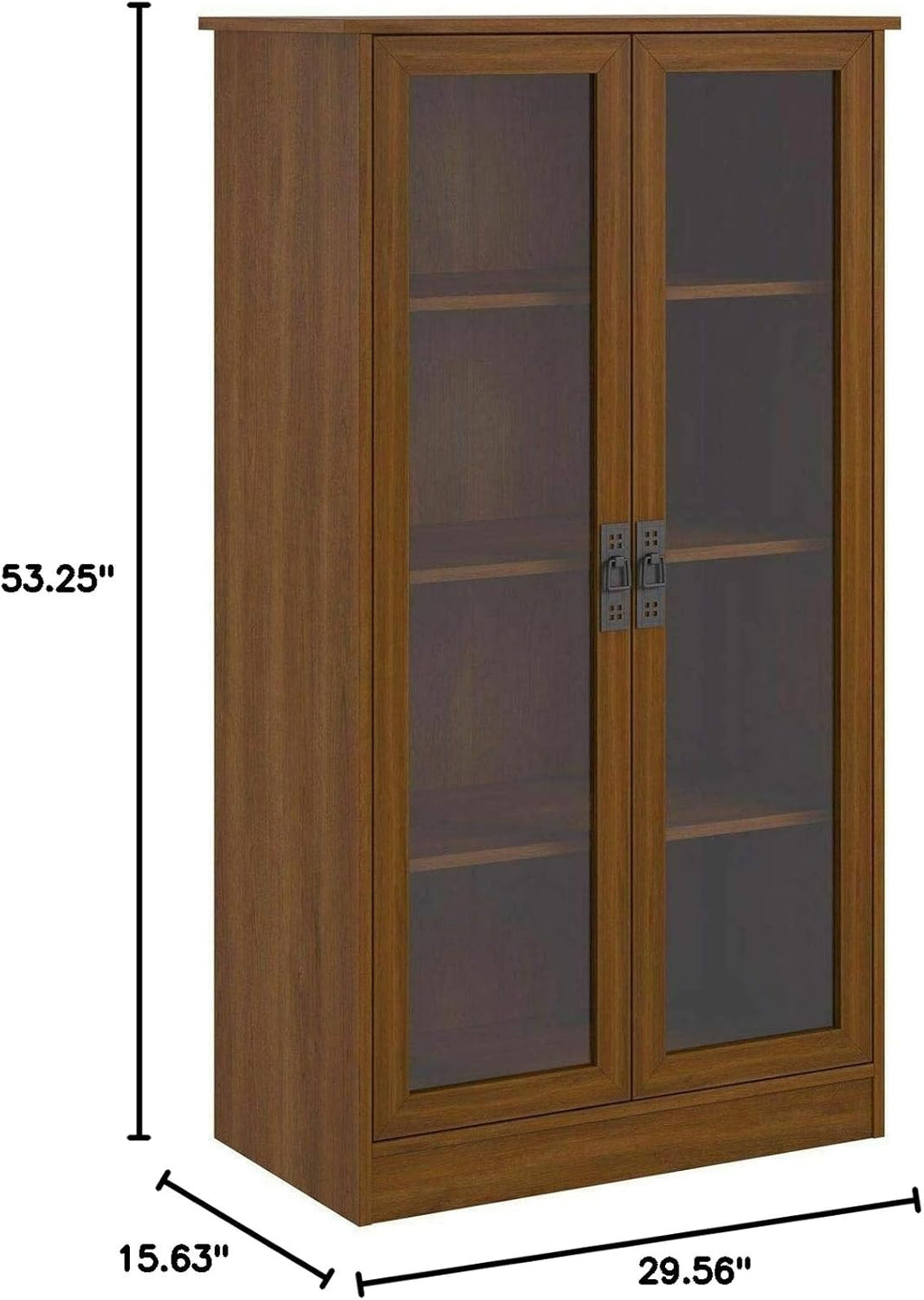 Cherry Finish Wooden Glass Door Bookcase with 2 Adjustable Shelves V2474