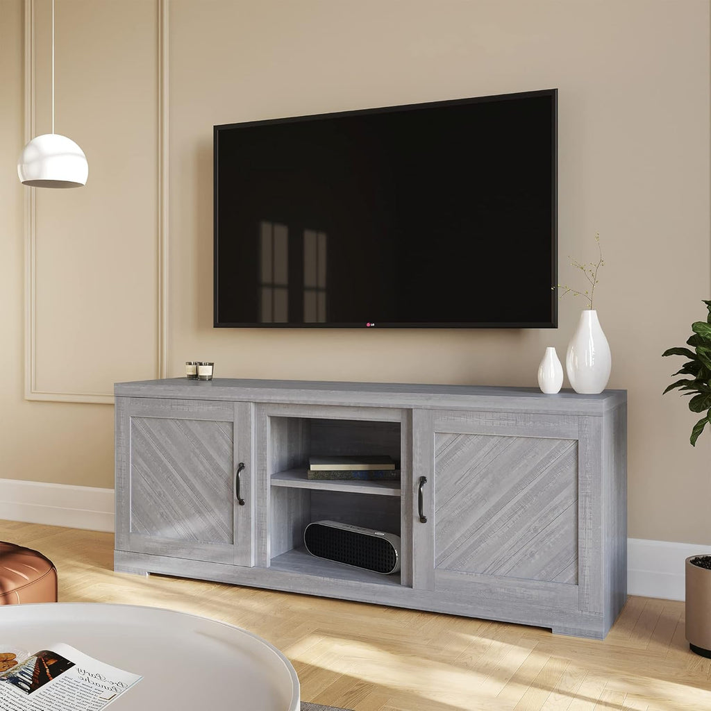 Gray Wash TV Stand with Two Shelves and Storage Cabinets U564