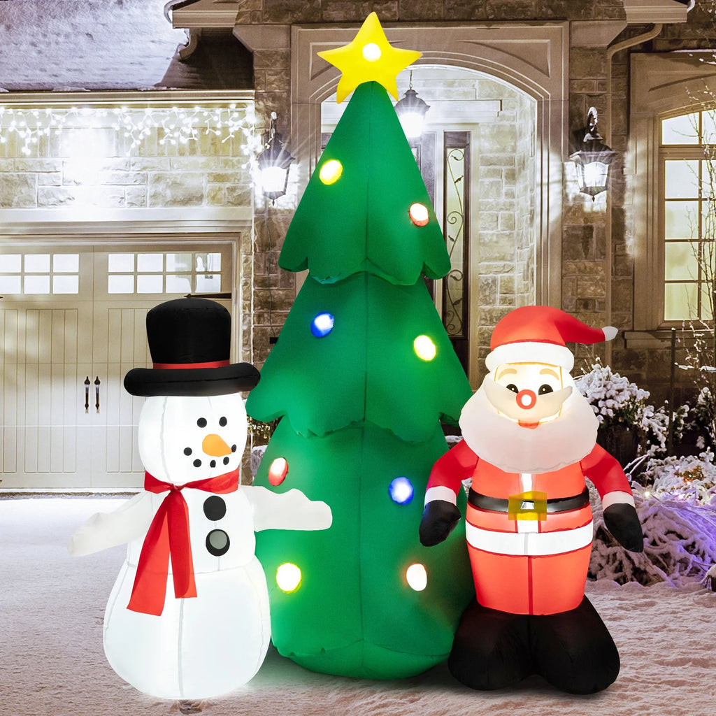 6FT Inflatable Christmas Tree & Santa Claus w/ LEDs & Air Blower Yard Decoration G34577