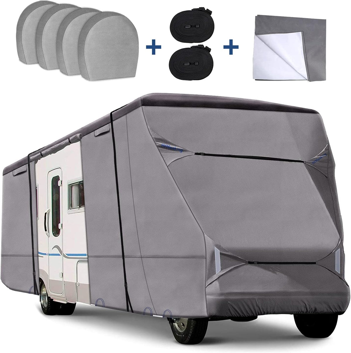 RV Cover for 29' - 32' RV Camper Motorhome with 4 Tire Covers, Gutter Cover J5115
