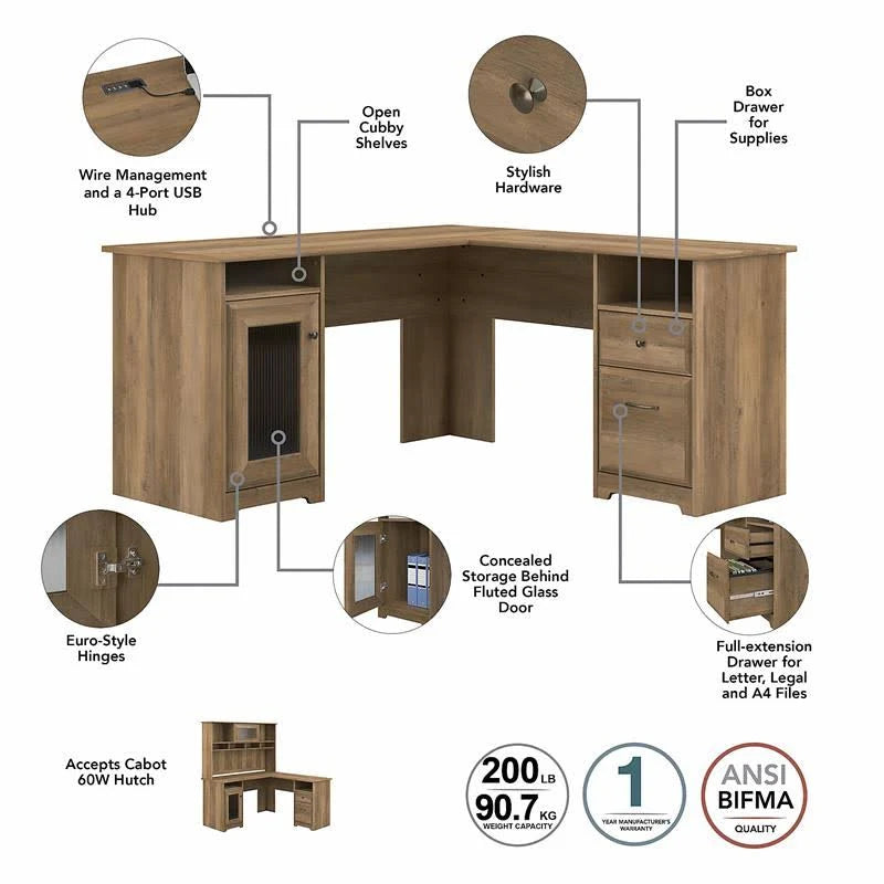 L-shaped Desk with 5-Shelf Bookcase and Hutch U42641