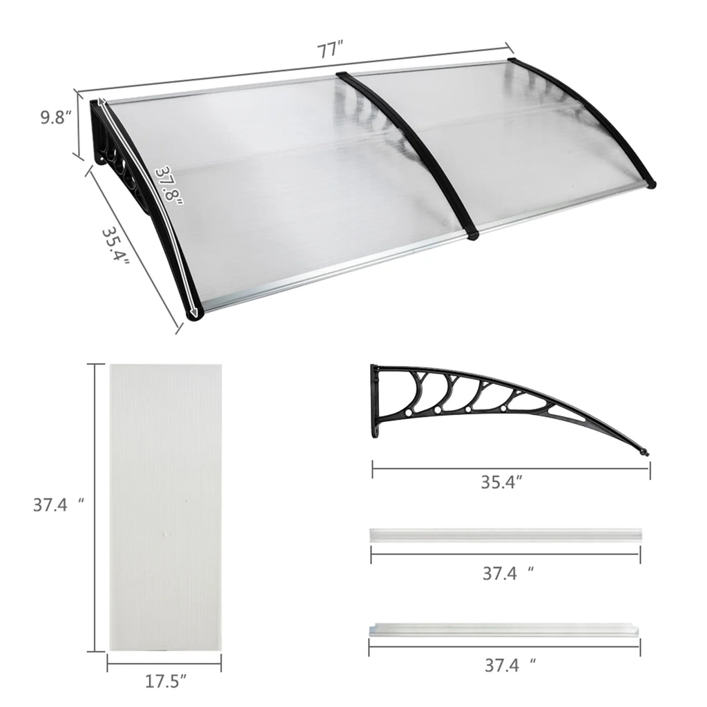 200 x 100 Clear Polycarbonate Rain Cover Eaves with Black ABS Bracket R204570