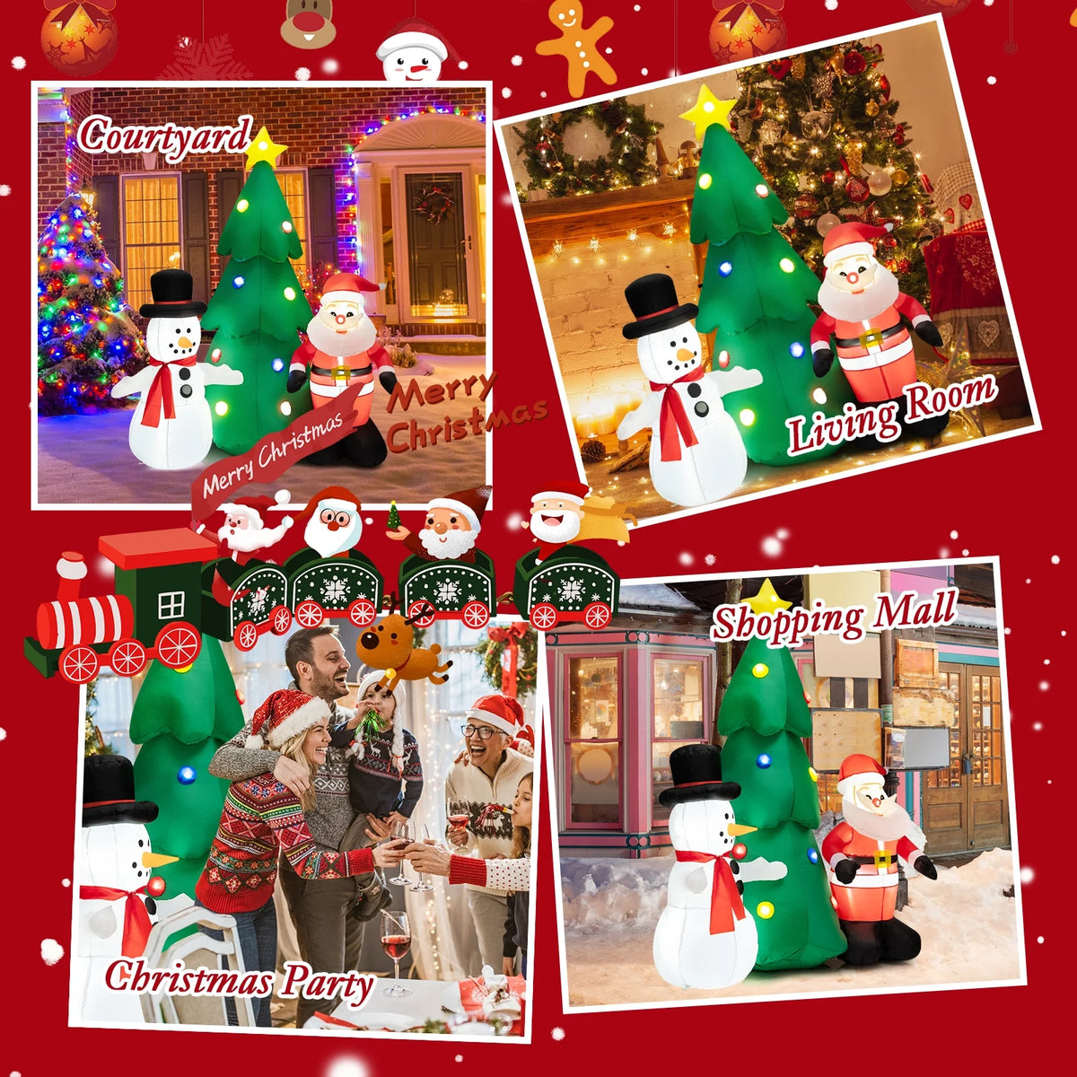 6FT Inflatable Christmas Tree & Santa Claus w/ LEDs & Air Blower Yard Decoration G34577
