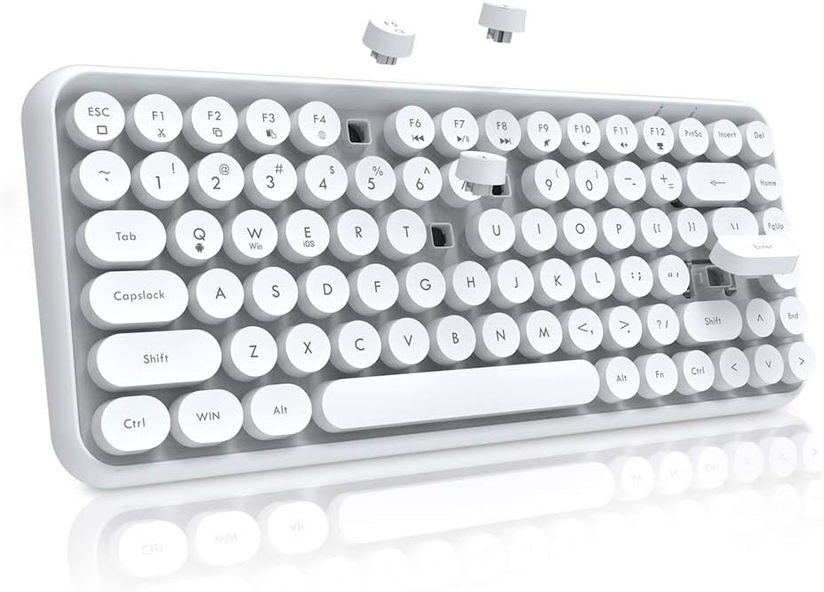 84 Key Bluetooth Retro Round Keycaps Ergonomic Wireless Mini Keyboard P388