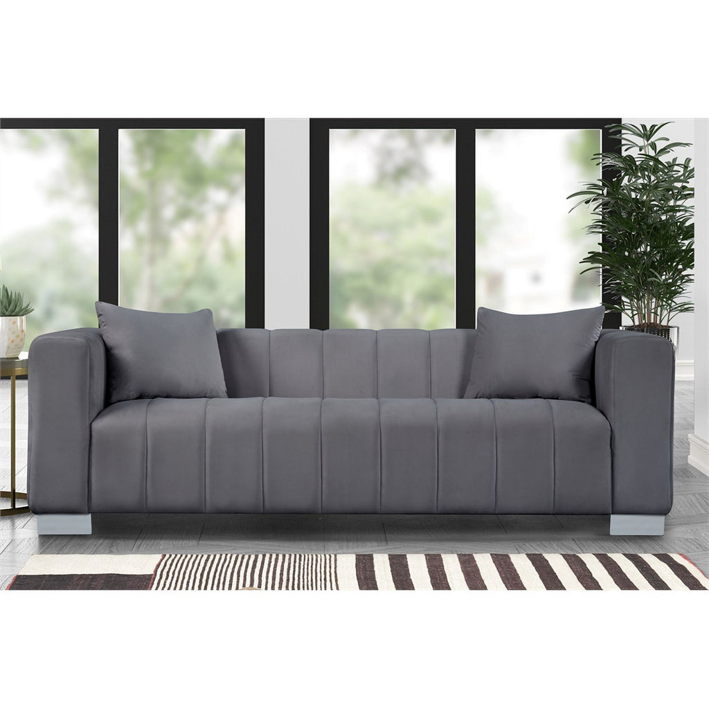 Gray Velvet Fabric Sofa and 2 Armchairs Set Q2690