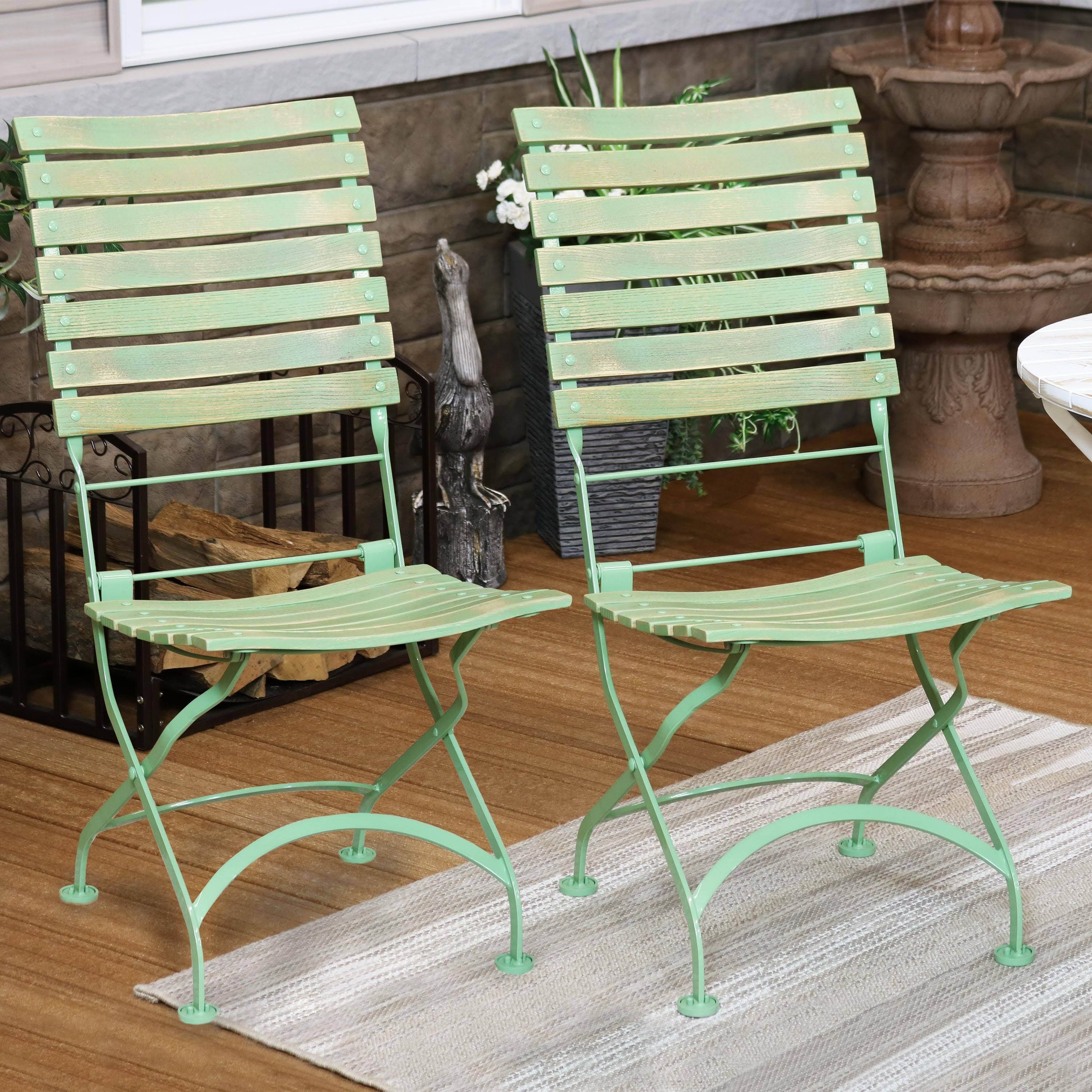 Green Folding Chestnut Wooden Chair Set of 4 V484